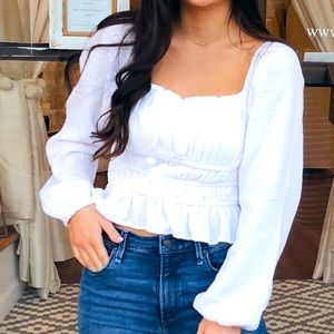 White Gauze Puff Sleeve Blouse